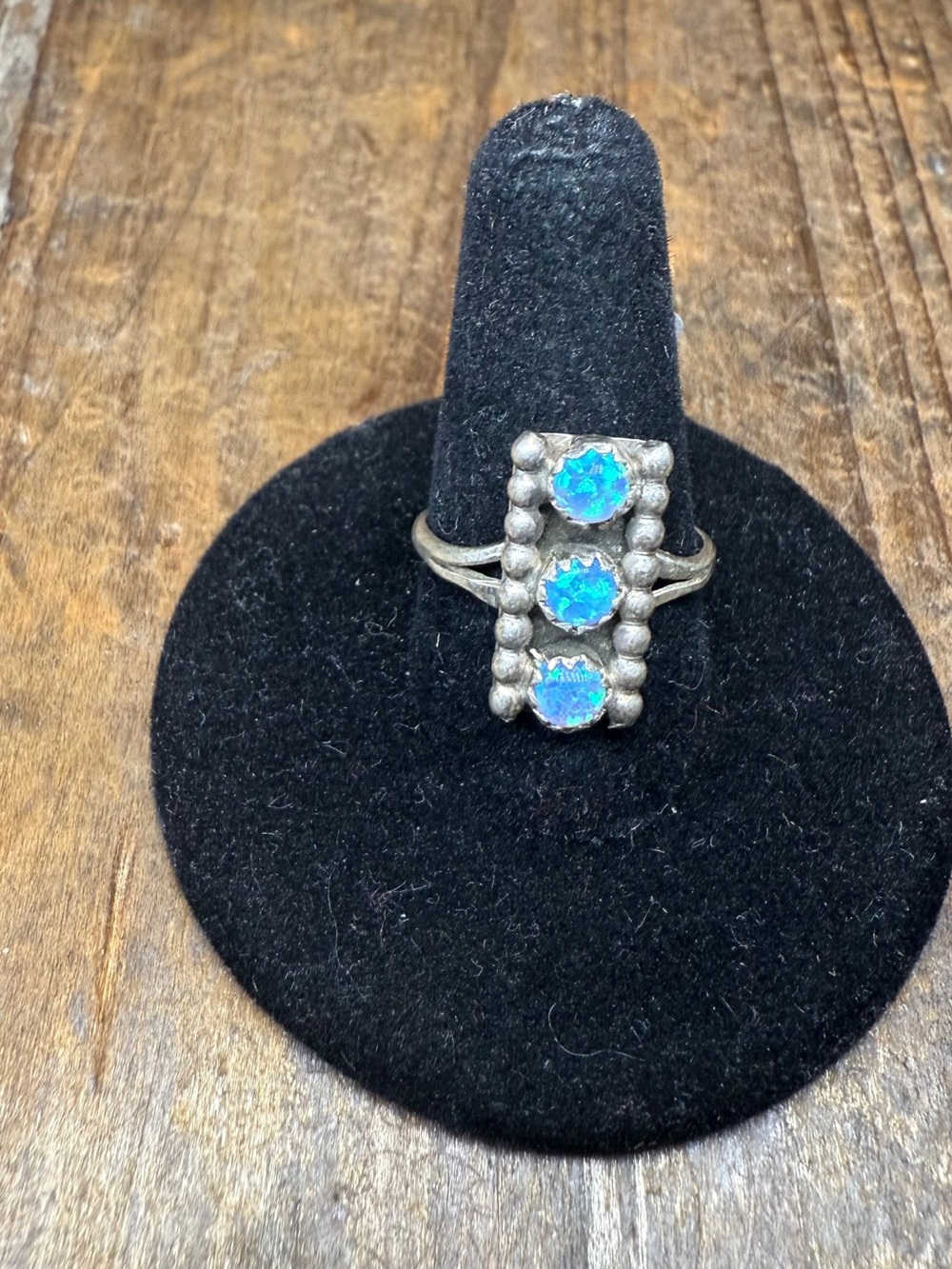 Triple Blue Opal Sterling Ring - Women Jewelry